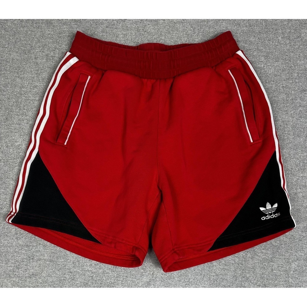 Adidas Originals Shorts Mens Small Red Black Trefoil 3-Stripes Track Athletic